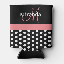 Schwarz-weiße Pink Monogram Script Polka Dots Dosenkühler