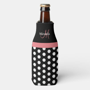 Schwarz-weiße Pink Monogram Script Polka Dots Flaschenkühler