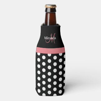 Schwarz-weiße Pink Monogram Script Polka Dots Flaschenkühler