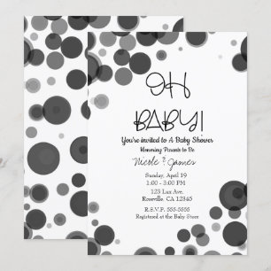 Schwarz-weiße Polka Dot Blasen OH BABY Dusche Einladung