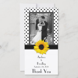 Schwarz-weiße Polka Dot Sonnenblumenhochzeit Dankeskarte