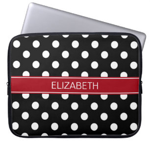 Schwarz-weiße Polka Dots #2 Cranberry Name Monogr Laptopschutzhülle