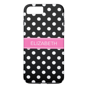Schwarz-weiße Polka Dots #2 Hot PInk Name Monogram iPhone 8 Plus/7 Plus Hülle