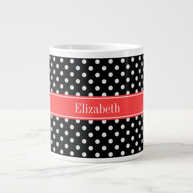 Schwarz-weiße Polka Dots Cornflasenmonogramm Jumbo-Tasse (Vorderseite)