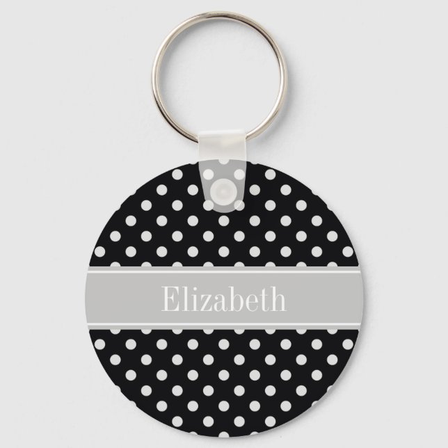 Schwarz-weiße Polka Dots Monogram Schlüsselanhänger (Vorderseite)