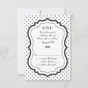 Schwarz Weiße Polka Punkte 1950er Hochzeit RSVP Ka Karte