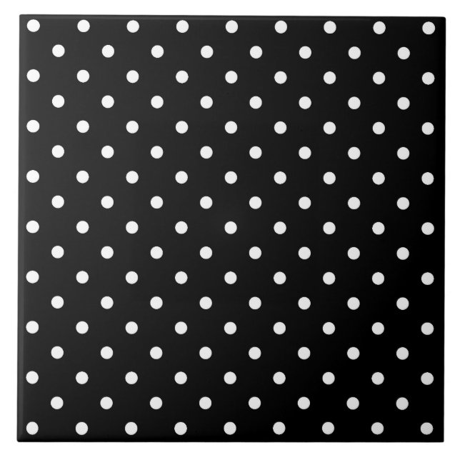 Schwarz-weiße Polka-Punkte Fliese (Vorderseite)
