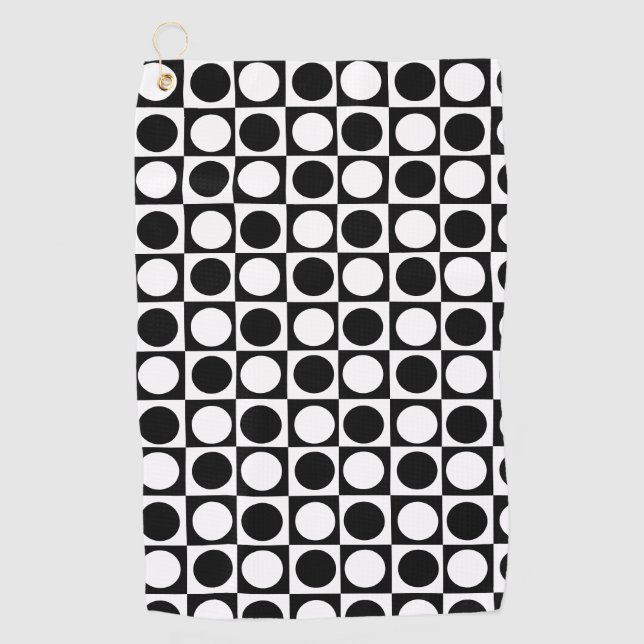 Schwarz-weiße Polka-Punkte Golfhandtuch (Vorderseite)