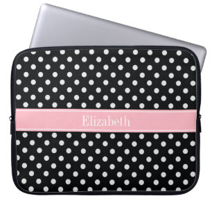 Schwarz-Weiße Polka-Punkte Rosa Name Monogramm Laptopschutzhülle