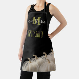 Schwarz-weiße Pumpkin Beauty Salon Monogram Schürz Schürze