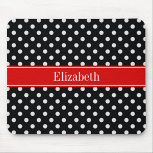 Schwarz-Weiße Punkte Rotes Namensmonogramm Mousepad