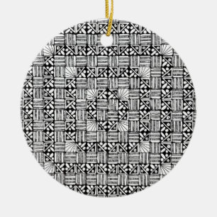 Schwarz-weiße Quadrate Streifen Muster Design  Keramik Ornament