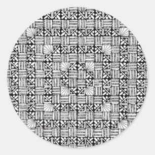 Schwarz-weiße Quadrate Streifen Muster Design Runder Aufkleber
