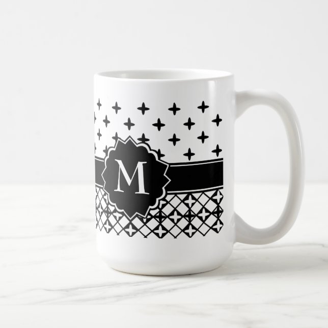 Schwarz-weiße Quatrefolie Mit Monogramm Kaffeetasse (Rechts)