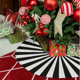 Schwarz-weiße radiale Strahlen Leinenimitat Weihnachtsbaumdecke
