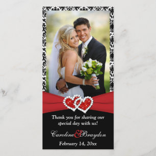 Schwarz-weiße Red Joined Hearts Wedding Fotokarte Dankeskarte