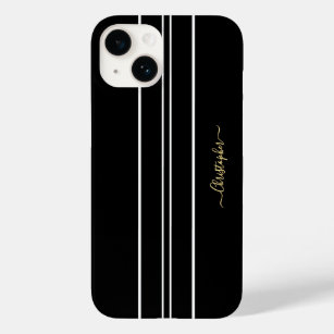 Schwarz-weiße Rennstreifen Chic Gold Mit Monogramm Case-Mate iPhone 14 Hülle