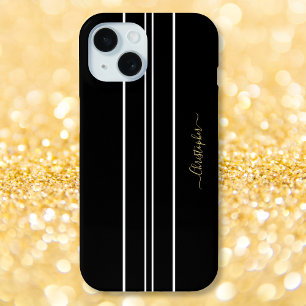 Schwarz-weiße Rennstreifen Chic Gold Mit Monogramm Case-Mate iPhone Hülle