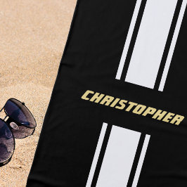 Schwarz-weiße Rennstreifen Gold Mit Monogramm Pool Strandtuch