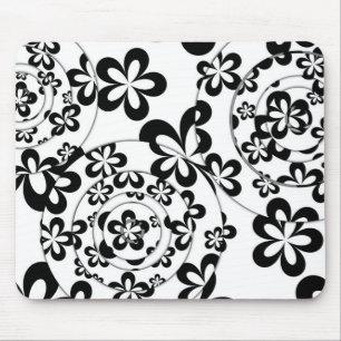 Schwarz-Weiße Ringe und Blumen Mousepad
