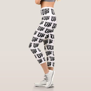 Schwarz-weiße Rippe geweckt Capri Leggings