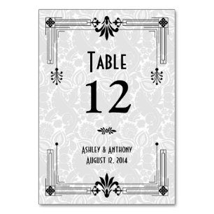 Schwarz-weiße Roaring 20er Art Déco Hochzeit Tischnummer