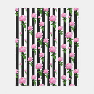 Schwarz-weiße Rosa Blume Streifen Linien Fleecedecke