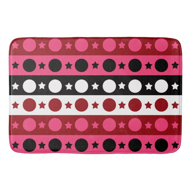 Schwarz-weiße rosa Kreissteine Streifen-Design Badematte (Vorderseite)