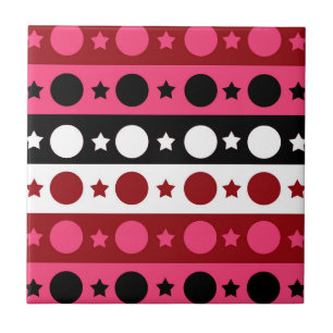 Schwarz-weiße rosa Kreissteine Streifen-Design Fliese