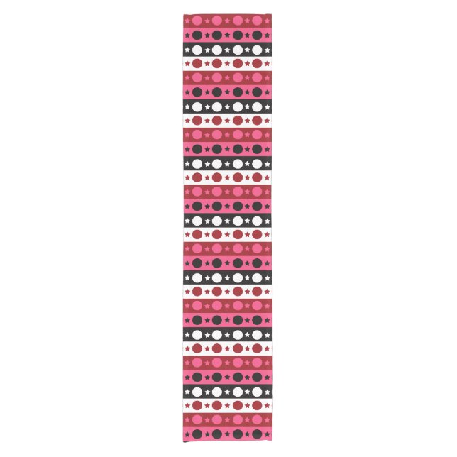 Schwarz-weiße rosa Kreissteine Streifen-Design Kurzer Tischläufer (Vorderseite)