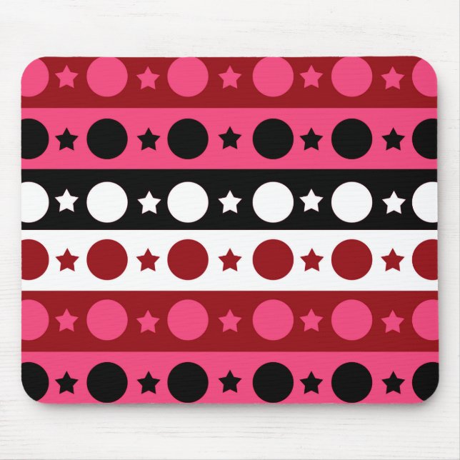 Schwarz-weiße rosa Kreissteine Streifen-Design Mousepad (Vorne)