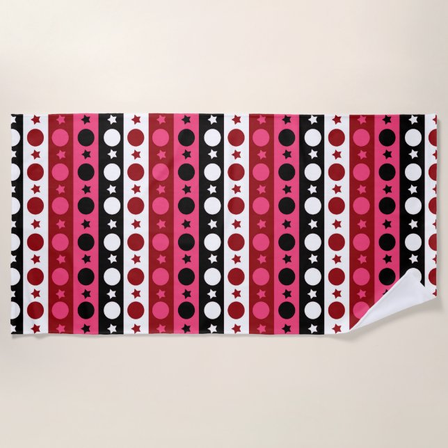 Schwarz-weiße rosa Kreissteine Streifen-Design Strandtuch (Vorderseite)