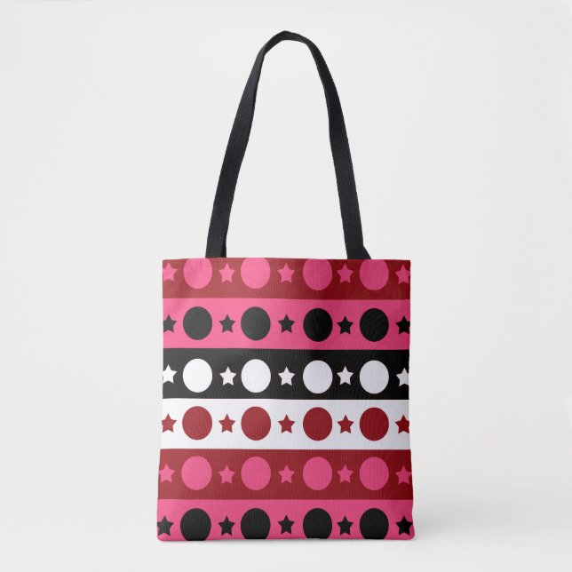 Schwarz-weiße rosa Kreissteine Streifen-Design Tasche (Vorderseite)