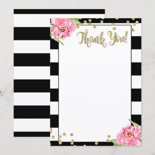 Schwarz-Weiße-Rosa-Pfingstrosen-Dankeskarten Einladung