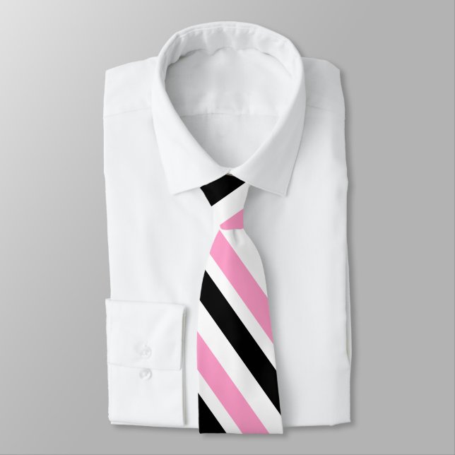 Schwarz-weiße rosa Streifen Krawatte (Gebunden)