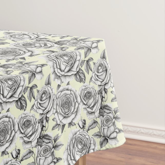 Schwarz-weiße Rose auf gelbem Hintergrund Tischdecke (Beispiel)