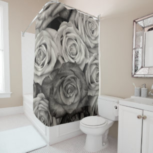 Schwarz-weiße Rose Duschvorhang