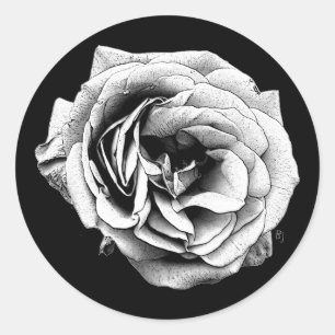 Schwarz-weiße Rose   elegant Runder Aufkleber