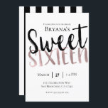 Schwarz-weiße Rose Gold Pink Sweet 16 SIXTEEN Part Einladung<br><div class="desc">Passen Sie Ihre Veranstaltung an.</div>