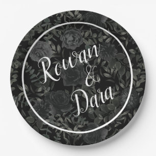 Schwarz-weiße Rose Gothic Wedding Pappteller