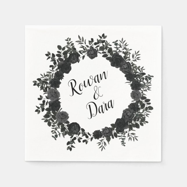 Schwarz-weiße Rose Gothic Wedding Serviette (Vorderseite)