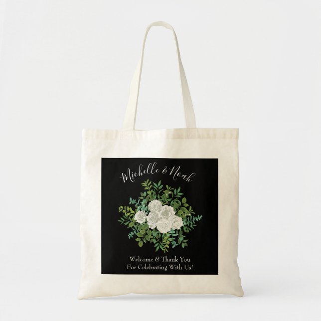 Schwarz-weiße Rose Hochzeit Tragetasche (Vorne)