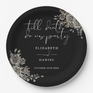 Schwarz-Weiße Rosen Florale Gothic-Hochzeit Pappteller