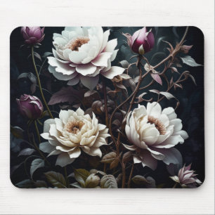 Schwarz-Weiße Rosen Wasserfarben-Kunst Mousepad