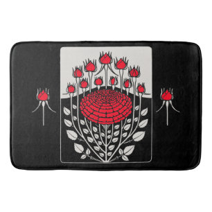 SCHWARZ-WEISSE ROTE ROSEN,ROSENKNOSPE Jugendstil Badematte