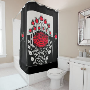 SCHWARZ-WEISSE ROTE ROSEN,ROSENKNOSPE Jugendstil Duschvorhang