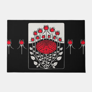 SCHWARZ-WEISSE ROTE ROSEN,ROSENKNOSPE Jugendstil Fußmatte