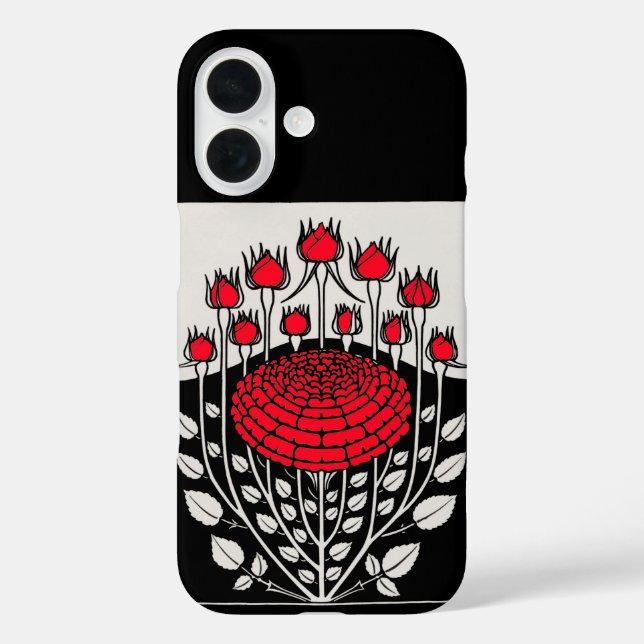 SCHWARZ-WEISSE ROTE ROSEN,ROSENKNOSPE Jugendstil iPhone 16 Hülle (Rückseite)