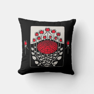 SCHWARZ-WEISSE ROTE ROSEN,ROSENKNOSPE Jugendstil Kissen