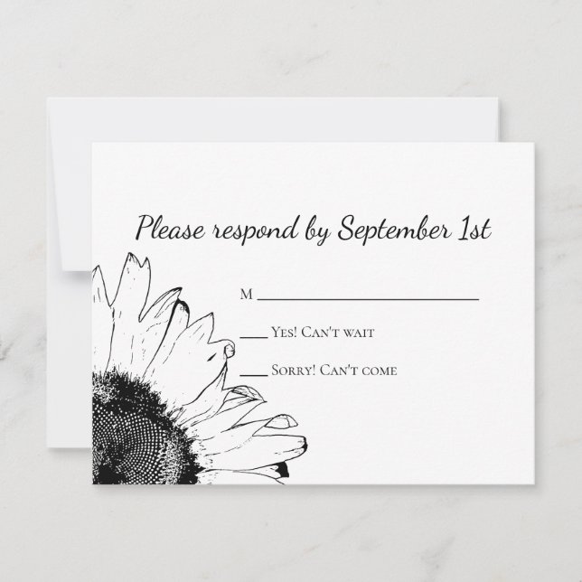 Schwarz-weiße RSVP-Antwortkarte für Sonnenblumen RSVP Karte (Vorderseite)